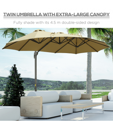 4.5m Patio Parasol, Double-Sided Rectangular Crank Handle, Khaki