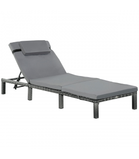 Garden Outdoor Rattan Furniture Patio Sun Lounger Recliner , Grey