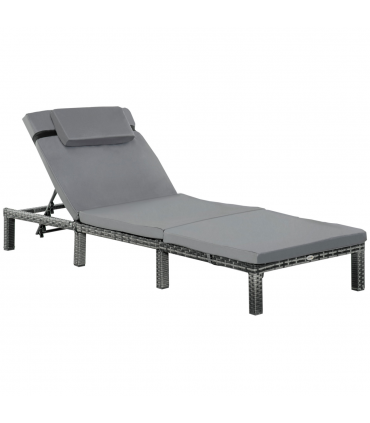 Garden Outdoor Rattan Furniture Patio Sun Lounger Recliner , Grey