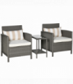 Rattan 2 Seater Patio Bistro Set with Cushion Pillow - Grey, Cream White