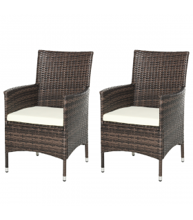 2 Seater Outdoor Rattan Armchair w/ Armrests Cushions Mixed Brown