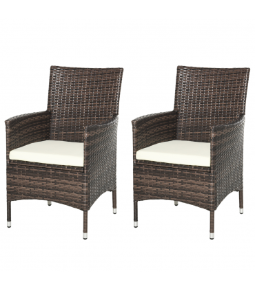 2 Seater Outdoor Rattan Armchair w/ Armrests Cushions Mixed Brown