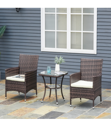 2 Seater Outdoor Rattan Armchair w/ Armrests Cushions Mixed Brown