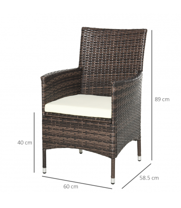 2 Seater Outdoor Rattan Armchair w/ Armrests Cushions Mixed Brown