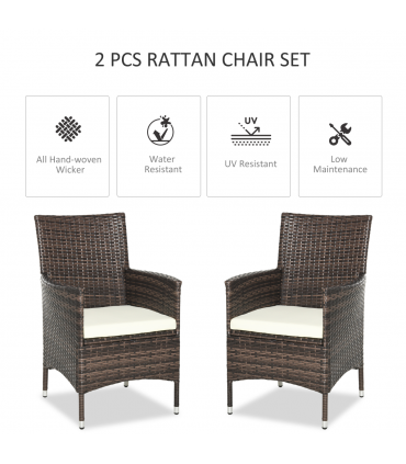 2 Seater Outdoor Rattan Armchair w/ Armrests Cushions Mixed Brown