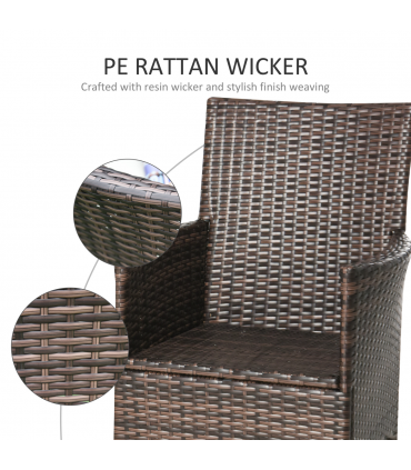 2 Seater Outdoor Rattan Armchair w/ Armrests Cushions Mixed Brown