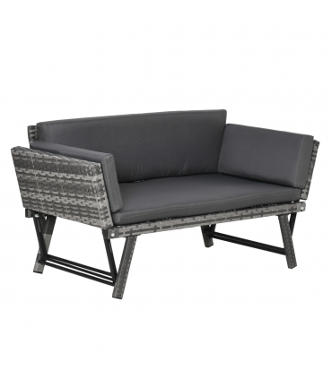 2 in 1 Rattan Folding Daybed Sofa Grey w/Cushion