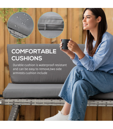 2 in 1 Rattan Folding Daybed Sofa Grey w/Cushion