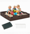 Kids Outdoor Sandbox w/ Canopy Backyard for 3-12 years old Brown Outsunny