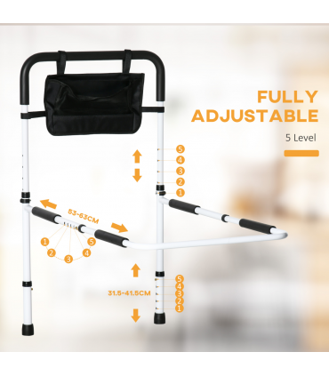 Adjustable Bed Assist Rail Grab Bar for Senior and Disabled White