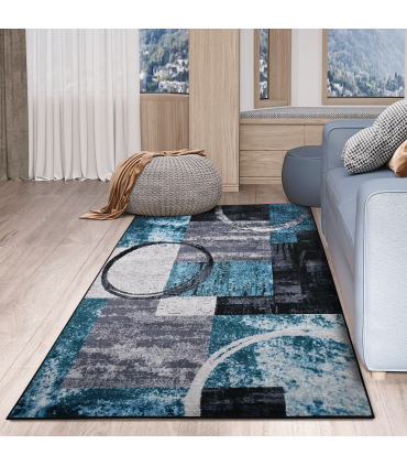 Large Blue Area Rug, Geometric Carpet Living Room Bedroom, 160x230cm