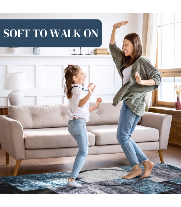 Large Blue Area Rug, Geometric Carpet Living Room Bedroom, 160x230cm