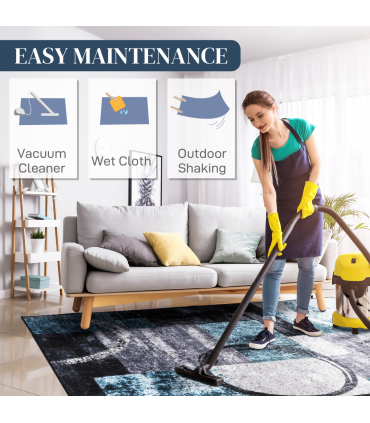 Large Blue Area Rug, Geometric Carpet Living Room Bedroom, 160x230cm