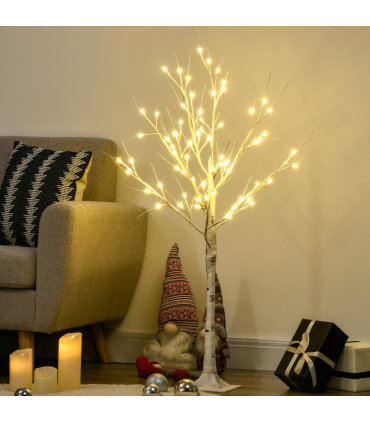 HOMCOM 4ft Artificial White Birch Tree Light  72 Warm White Pre-Lit LED Light