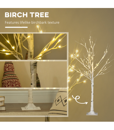 HOMCOM 4ft Artificial White Birch Tree Light  72 Warm White Pre-Lit LED Light