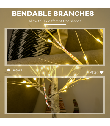 HOMCOM 4ft Artificial White Birch Tree Light  72 Warm White Pre-Lit LED Light