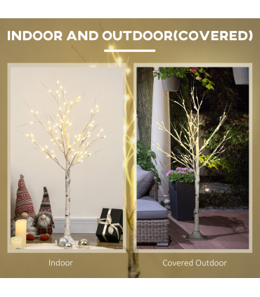 HOMCOM 4ft Artificial White Birch Tree Light  72 Warm White Pre-Lit LED Light