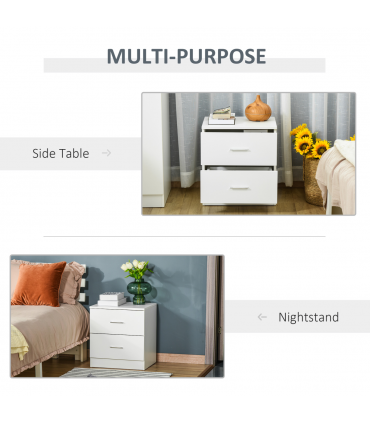 Bedside Table w/ 2 Drawers, Nightstand, Side Storage Cabinet Unit