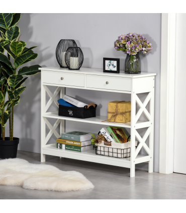 Console Table Side Desk Shelves Drawers Open Top Hfiallway White