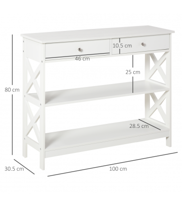 Console Table Side Desk Shelves Drawers Open Top Hfiallway White