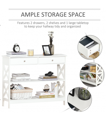 Console Table Side Desk Shelves Drawers Open Top Hfiallway White