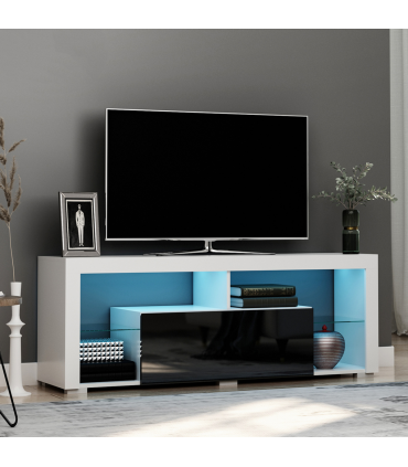 HOMCOM 140cm TV Stand Cabinet High Gloss TV Stand Unit  LED RGB Light Storage
