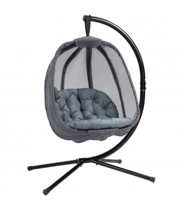 Folding Hanging Egg Chair w/ Cushion and Stand Grey