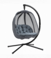 Folding Hanging Egg Chair w/ Cushion and Stand Grey