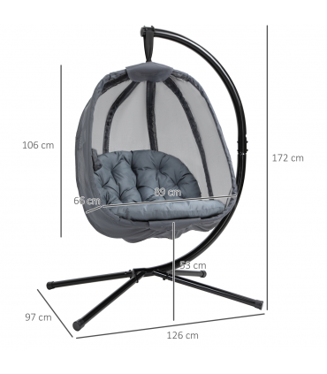 Folding Hanging Egg Chair w/ Cushion and Stand Grey
