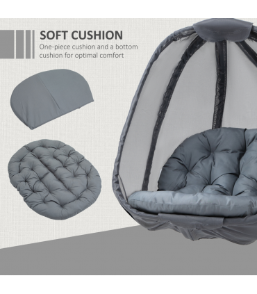 Folding Hanging Egg Chair w/ Cushion and Stand Grey