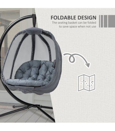 Folding Hanging Egg Chair w/ Cushion and Stand Grey