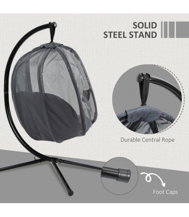 Folding Hanging Egg Chair w/ Cushion and Stand Grey