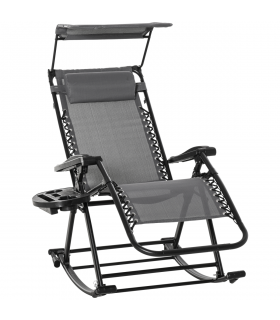 Folding Recliner Chair Outdoor Lounge Rocker Zero-Gravity Seat, Grey