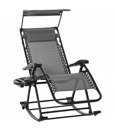Folding Recliner Chair Outdoor Lounge Rocker Zero-Gravity Seat, Grey