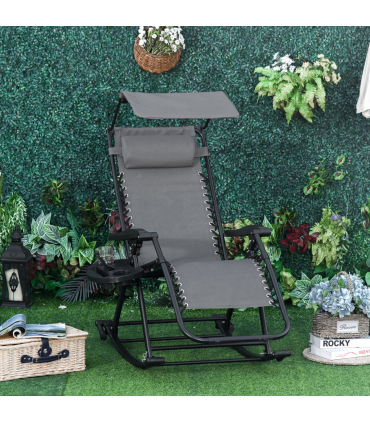 Folding Recliner Chair Outdoor Lounge Rocker Zero-Gravity Seat, Grey