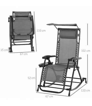 Folding Recliner Chair Outdoor Lounge Rocker Zero-Gravity Seat, Grey