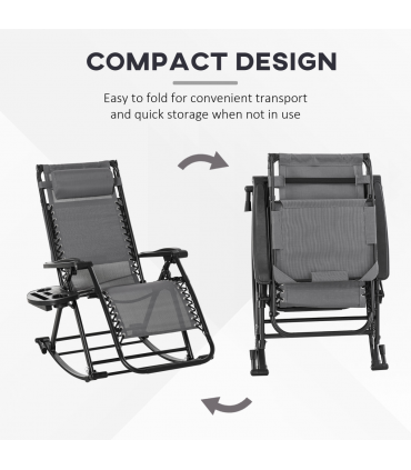 Folding Recliner Chair Outdoor Lounge Rocker Zero-Gravity Seat, Grey
