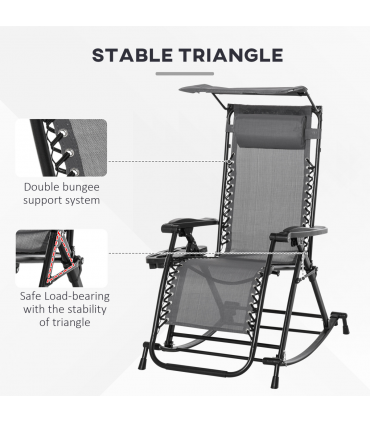 Folding Recliner Chair Outdoor Lounge Rocker Zero-Gravity Seat, Grey