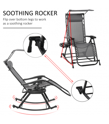 Folding Recliner Chair Outdoor Lounge Rocker Zero-Gravity Seat, Grey