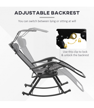 Folding Recliner Chair Outdoor Lounge Rocker Zero-Gravity Seat, Grey