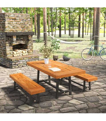 3 Pieces Acacia Wood Picnic Dining Set Outdoor Indoor Furniture Outsunny