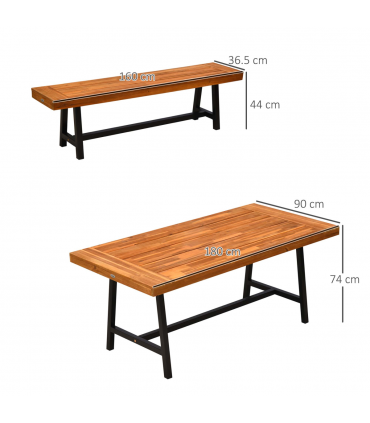 3 Pieces Acacia Wood Picnic Dining Set Outdoor Indoor Furniture Outsunny