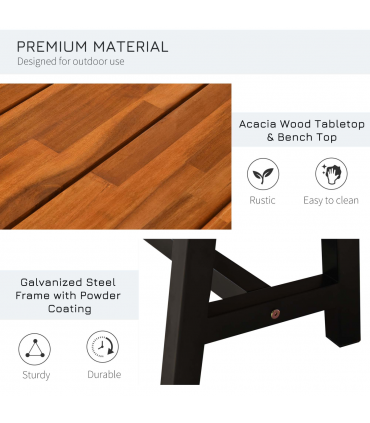 3 Pieces Acacia Wood Picnic Dining Set Outdoor Indoor Furniture Outsunny