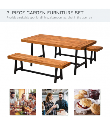 3 Pieces Acacia Wood Picnic Dining Set Outdoor Indoor Furniture Outsunny