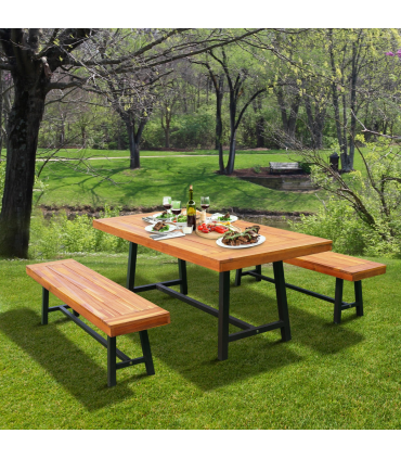 3 Pieces Acacia Wood Picnic Dining Set Outdoor Indoor Furniture Outsunny