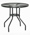 Outdoor Round Dining Table Tempered Glass Top Steel w/ Parasol Hole 80cm