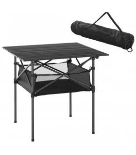Aluminum Camping Table Roll-Top Folding Table Picnic Table w/ Mesh  Bag, Black