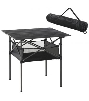 Aluminum Camping Table Roll-Top Folding Table Picnic Table w/ Mesh  Bag, Black