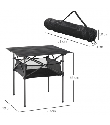 Aluminum Camping Table Roll-Top Folding Table Picnic Table w/ Mesh  Bag, Black