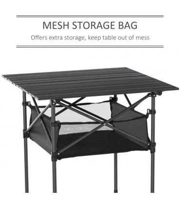 Aluminum Camping Table Roll-Top Folding Table Picnic Table w/ Mesh  Bag, Black